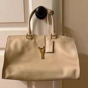 Yves Saint Laurent Beige Satchel with Gold Accents